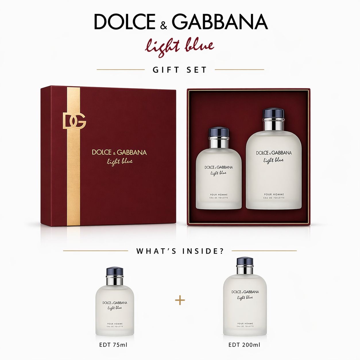 5e69ca60-3afa-4eba-a69d-627c8b59740c Dolce & Gabbana Light Blue Pour Homme EDT 200 ml + EDT 75 ml gift set - Image 1