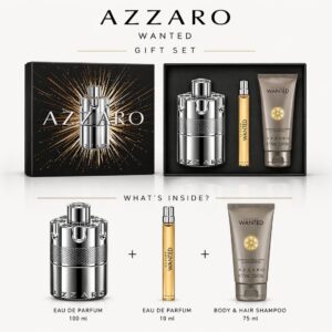 Azzaro Wanted Gift Set for Men 100ml + EDP 10ml + Hair & Body Shampoo 75ml